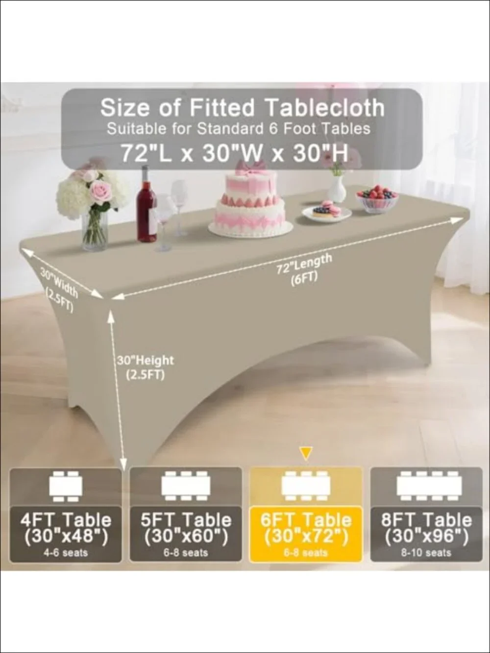 2 Pack Spandex Fitted Tablecloth 6FT Rectangular Elastic Stretch Table Cover